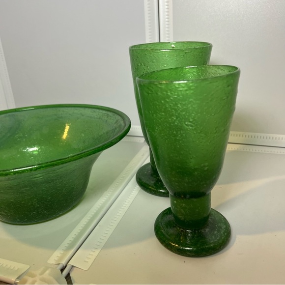 Vintage Green Herati Afghanistan Hand Blown Glass 3 Piece Dinnerware Rare - Picture 2 of 9